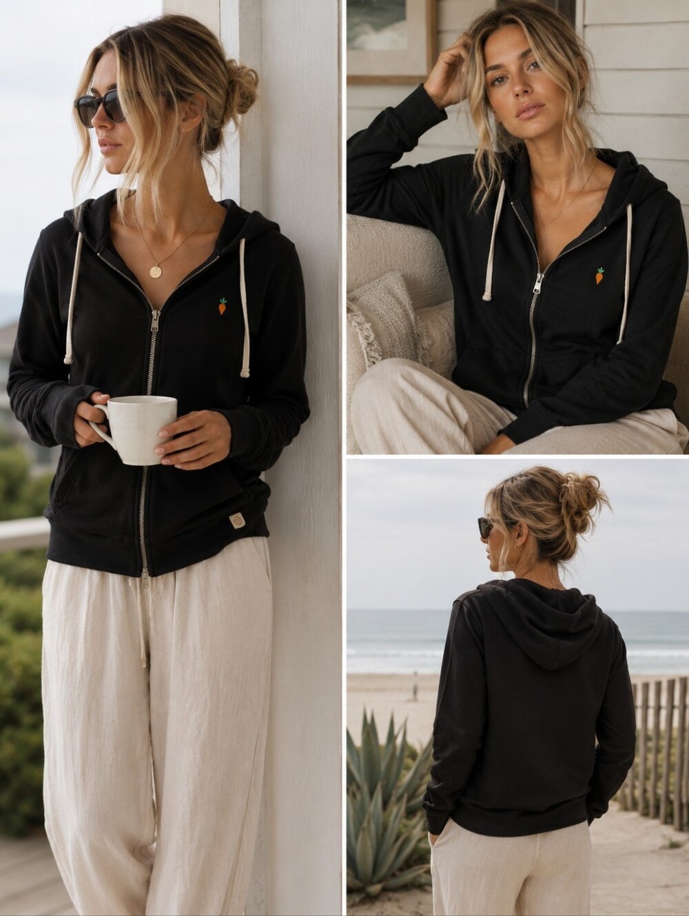 Marine Layer Black Zip Hoodie Carrot Logo Soft Modal Blend Small